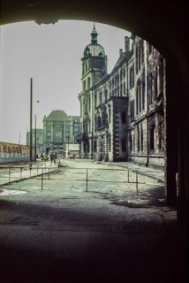 Ruin of the burnt out Residenzschloss at the Schlosstrasse in the background the new development of