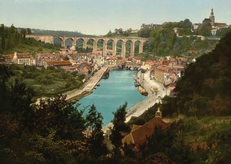 General view of Dinan in Brittany, France, c. 1890, Historic, digitally enhanced reproduction of a