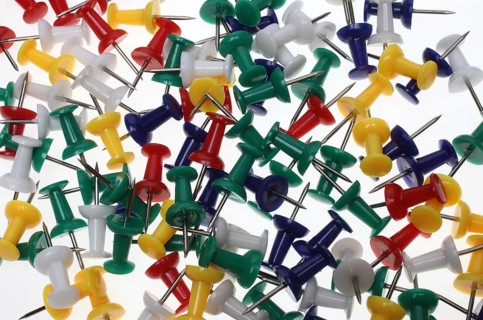 Colourful pins, pushpins, drawing pins