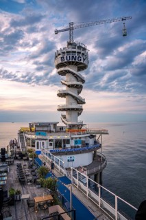 Bungy Tower on the Pier on the Beach at Sunset, The Hague, Netherlands