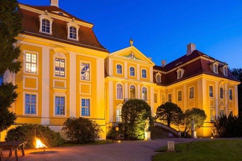 Baroque Rammenau Castle in Lusatia, on a summer evening. Rammenau Castle in Rammenau near