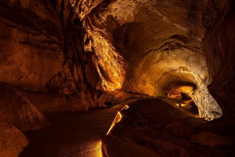 The illuminated Mammut Cave, a cave in the Dachstein massif. Obertraun, Salzkammergut, Upper