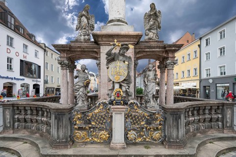 Detail of the Trinity Column, erected by the citizens in 1704, Straubing, Lower Bavaria, Germany,