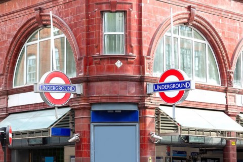 Entrance to a London Underground station with red brick building, London, United Kingdom United