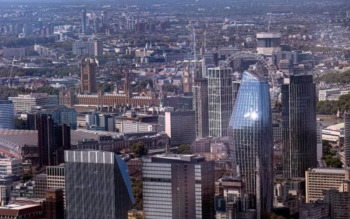 Cityscape with modern and historic buildings, river and skyscrapers, London, United Kingdom United