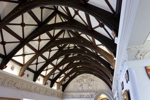 Ceiling, roof truss, Dining Hall, Castle, St Michaels Mount, Marazion, England, UK
