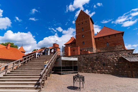 Trakai Island Castle on Lake Galve in Trakai, Lithuania, Europe