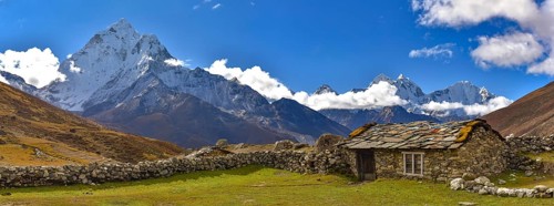 The view of the mountain area of Everest Base Camp trekking route at Himalayas mountain range in