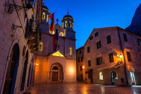 St Nicholas church in Kotor at sunrise, Montenegro, Europe