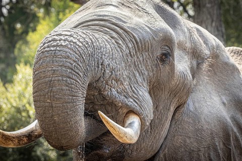 African elephant (Loxodonta africana) drinking, portrait, Manyeleti Game Reserve, South Africa,