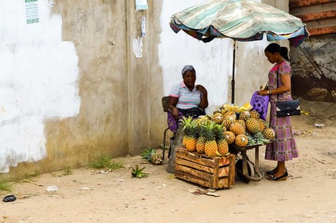 Mombasa, Kenya, Africa-10/01/2017. Pineapple seller on a street in Mombasa in Kenya in Africa,