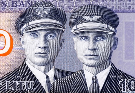Aviators Steponas Darius (1896-1933) and Stasys Girenas (1893-1933) on 10 Litu 2007 Banknote from