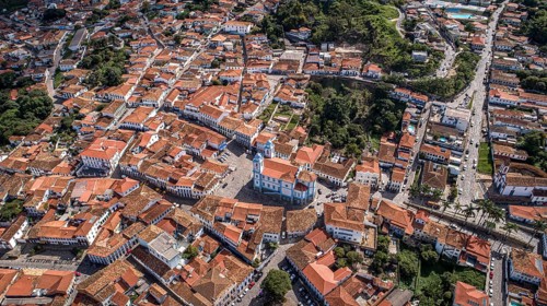 Aerial view of the historic center in sunshine of Diamantina, Minas Gerais, Brazi