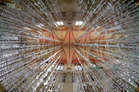 Fisheye, interior view, Peace Doves, Wells Cathedral, Wells, England, Great Britain