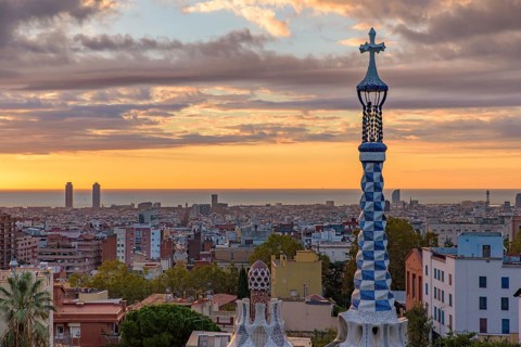 Park Guell at sunrise time in Barcelona, Spain, Europe