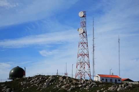 Antenna station, here in the Algarve, Portugal, radio tower and radar facilities on a rocky hill