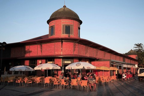 Evening atmosphere at the market hall in Olhao, Algarve, Portugal, Europe