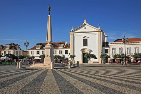 Praca do Marques de Pombal square in Vila Real de Santo Antonio, Algarve, Portugal, Europe