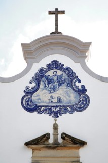 Historic azulejos painting at the church of Sao Lourenco de Matos near Almancil, Algarve, Portugal,
