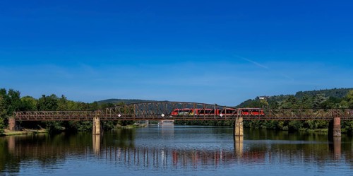 DB Westfrankenbahn railway, railway bridge on the Main in Miltenberg, Bavaria, Germany, Europe