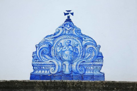 Historic azulejos painting at the church of Sao Lourenco de Matos near Almancil, Algarve, Portugal,