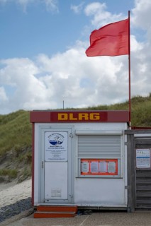 Red flag of the DLRG, bathing and swimming prohibited, Norderney, East Frisian Island, East Frisia,