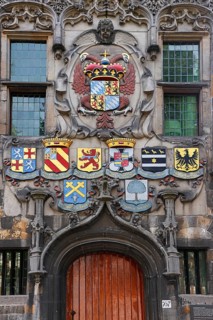 Historic city centre of Delft, Gemeenlandshuis van Delfland, magnificent portal with coat of arms,
