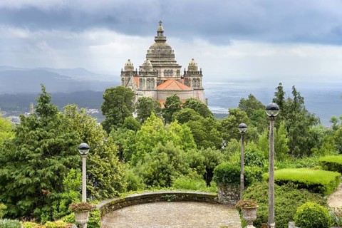 View over Sanctuary of the Sacred Heart of Jesus, Santa Lucia Church, Viana do Castelo, Minho,
