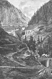 Gotthard railway, Meienreuss bridge near Wasen, Switzerland, Historical, digitally restored