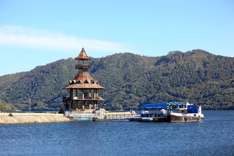 Wallachia, Iron Tor nature park Park, town of Orsova on the Danube, old, dilapidated tower at the