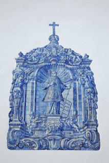 Historic azulejos painting at the church of Sao Lourenco de Matos near Almancil, Algarve, Portugal,