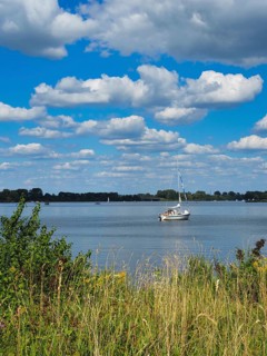 View of a lake with a sailing boat, Roermond, Netherlands
