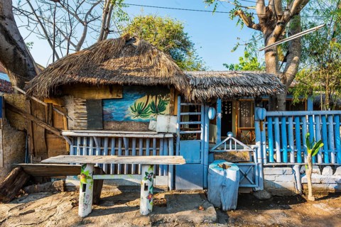 Wooden house, wooden house, building, architecture, blue, dilapidated, Gili Air, Indonesia, Asia