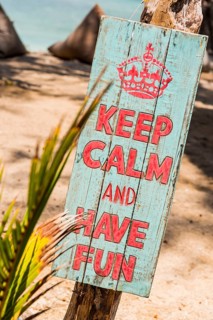 Sign with motto, wooden sign, saying, wisdom, peace, fun, invitation, holiday, travel, tourism