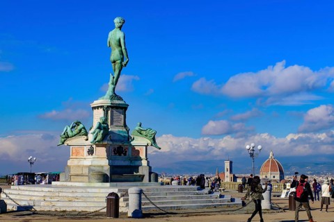 Piazzale Michelangelo (Michelangelo Square) with bronze statue of David, the square with panoramic