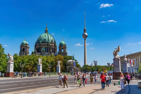 Schlossbrucke, the City Palace bridge in Berlin, Germany, Europe