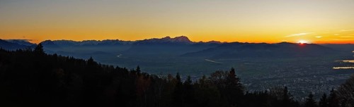 Sunset in the Rhine Valley, panoramic view from the Pfänder