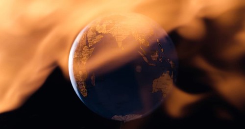 Burning planet earth global warming disaster or sun activity causing devastating solar flare