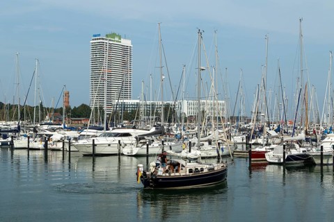 Sailing boats in the Rosenhof marina on the Priwall, seaside resort of Travemünde, Hanseatic city