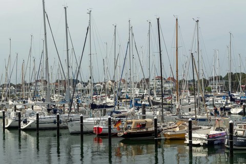 Sailing boats in the Rosenhof marina on the Priwall, seaside resort of Travemünde, Hanseatic city