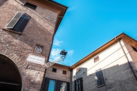 Beautiful view of Modena in Emilia Romagna in Italy. Ancient city landscape and market