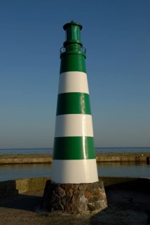 Pier lights at the harbour in Nida, Curonian Spit, Lithuania, Europe
