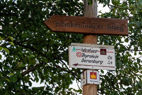 Signposting of hiking trails around Blankenburg in the Harz Mountains