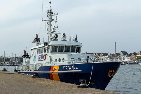 Customs boat Priwall in the harbour on the Priwall, seaside resort Travemünde, Hanseatic City of