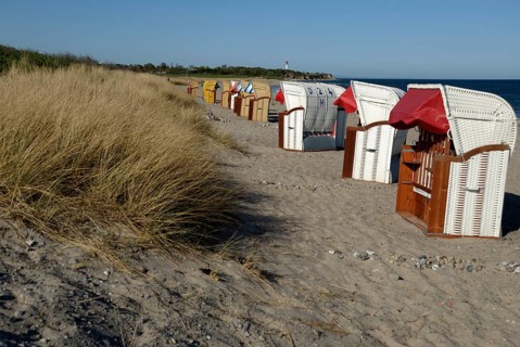 Beach chairs in Heiligenhafen, Schleswig-Holstein, Germany, Europe