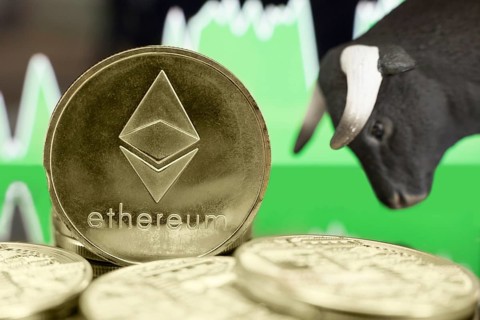 Bull market in Ethereum crypto currency. Bullish price trend and rise in price