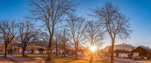 Rural scenery with a mountain village, under a clear sky and powerful sun. Picture taken in