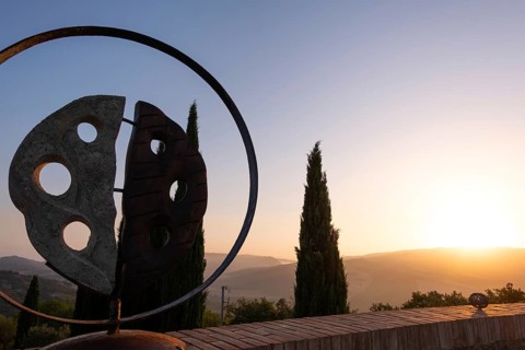 Beautiful view of Tuscany. Brunello di Montalcino wine fileds from the Castello di Velona. Summer