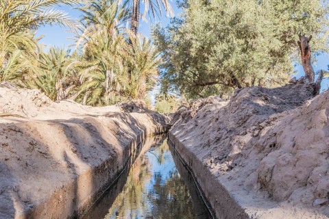 Irrigation system used in the high plateau in Morocco near the Atlas Mountains using melted snow of