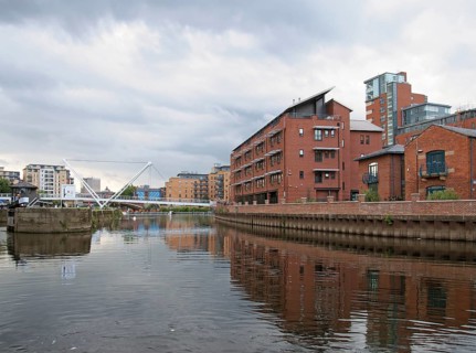 Leeds, west yorkshire, united kingdom, 10 july 2019: the river aire joined to the leeds liverpool
